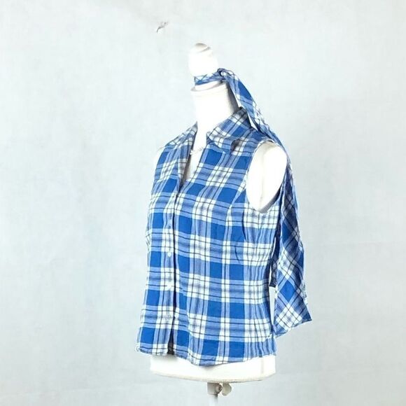 Jones New York Signature Blue and White Plaid Top - Picture 4 of 6